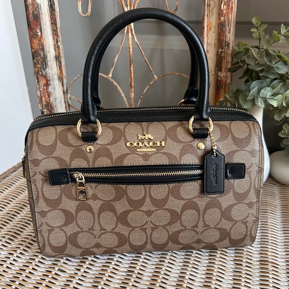 Coach Signature Rowan Satchel Khaki Green Crossbody Bag Gold Hardware - Picture 2 of 8